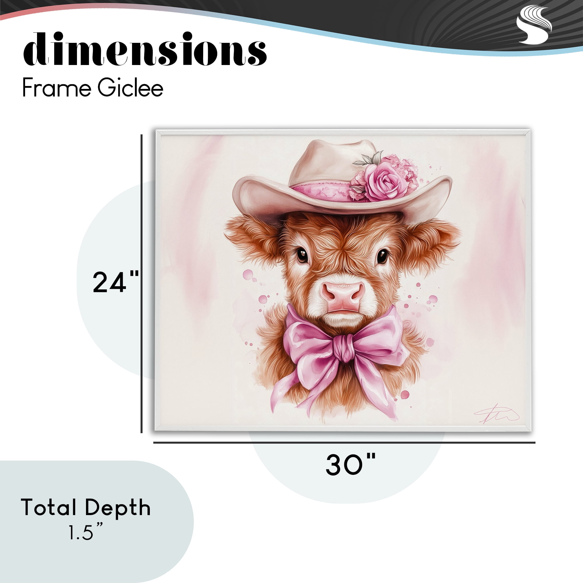 Pretty In Pink Cow White Framed Giclee Art, design by Shawna Stewart