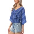 thumbnail image 4 of INSPIRE CHIC Tops for Women's Summer Boho V Neck Print Chiffon Top Smocked Batwing Dolman Sleeve Blouses M Royal Blue, 4 of 5