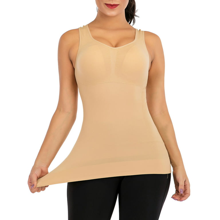 FOCUSSEXY Women Shapewear Tank Tops Tummy Control Camisole Underskirts  Shapewear Body Shaper Slimming Compression Top Vest Plus Size Padded Tank  Top