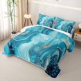 thumbnail image 3 of Erosebridal Turquoise Gold Marble Swirl Twin Quilt Set,Ocean Blue Glitter Abstract Twin Coverlet Set For Adults,2 Pieces, 3 of 7