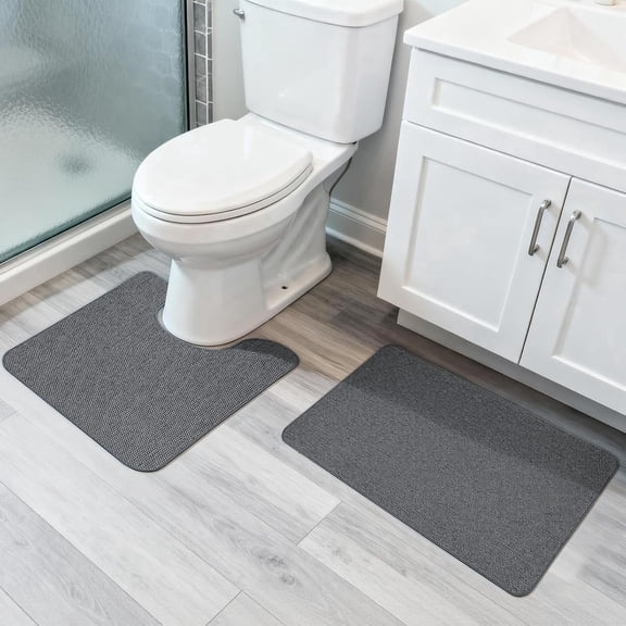 Bathroom Rug Set of 2, Toilet Rug, Quick Dry, Non-Slip, Machine Washable, Fit Under Doors, Absorbent Bathroom Rug(Dark Gray 20" x 32" 20" x 24",U)