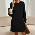 thumbnail image 4 of Busydd Women Dresses Solid Color Round Neck Fall Dress Trendy Long Sleeve Dress for Women Comfortable Mini Women's Casual Dresses with Pockets S, 4 of 4