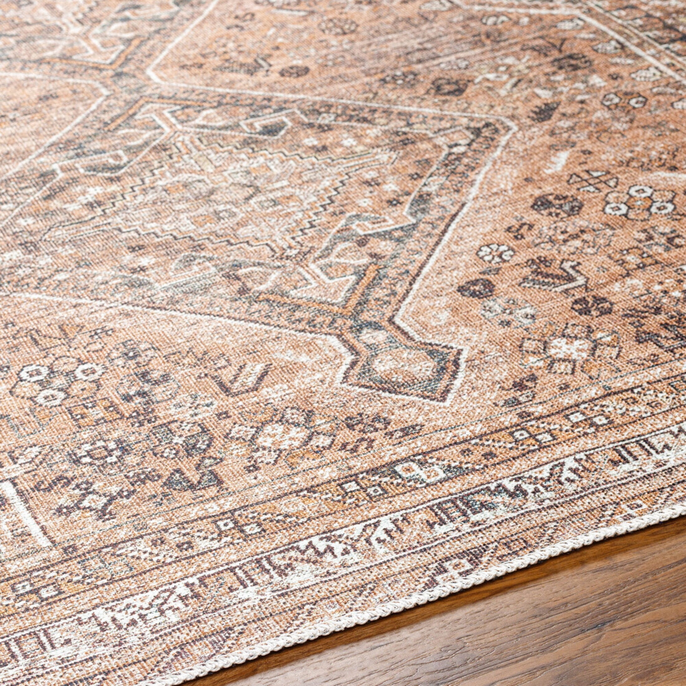Livabliss Washable Rugs for Living Room, 7x9 Amelie Traditional Light Brown Area Rug, Bedroom Dining Room Home Decor Stain Resistant Carpet (6'7" x 9')