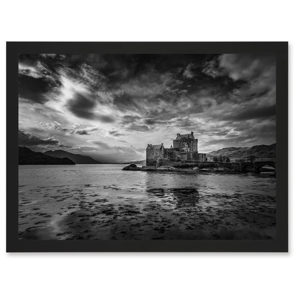 Scottish Photo Landscape Eilean Donan Castle Scotland Black White Artwork Framed Wall Art Print A4