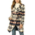 thumbnail image 4 of Unique Bargains Women's Shawl Collar Asymmetrical Hem Belted Plaid Coat XL Brown Blue, 4 of 7