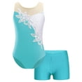 thumbnail image 3 of TiaoBug Kids Girls Athletic Ice Skating Dance Costume Sleeveless Rhinestone Floral Gymnastics Leotards with Shorts Dancewear Blue Green 12, 3 of 7