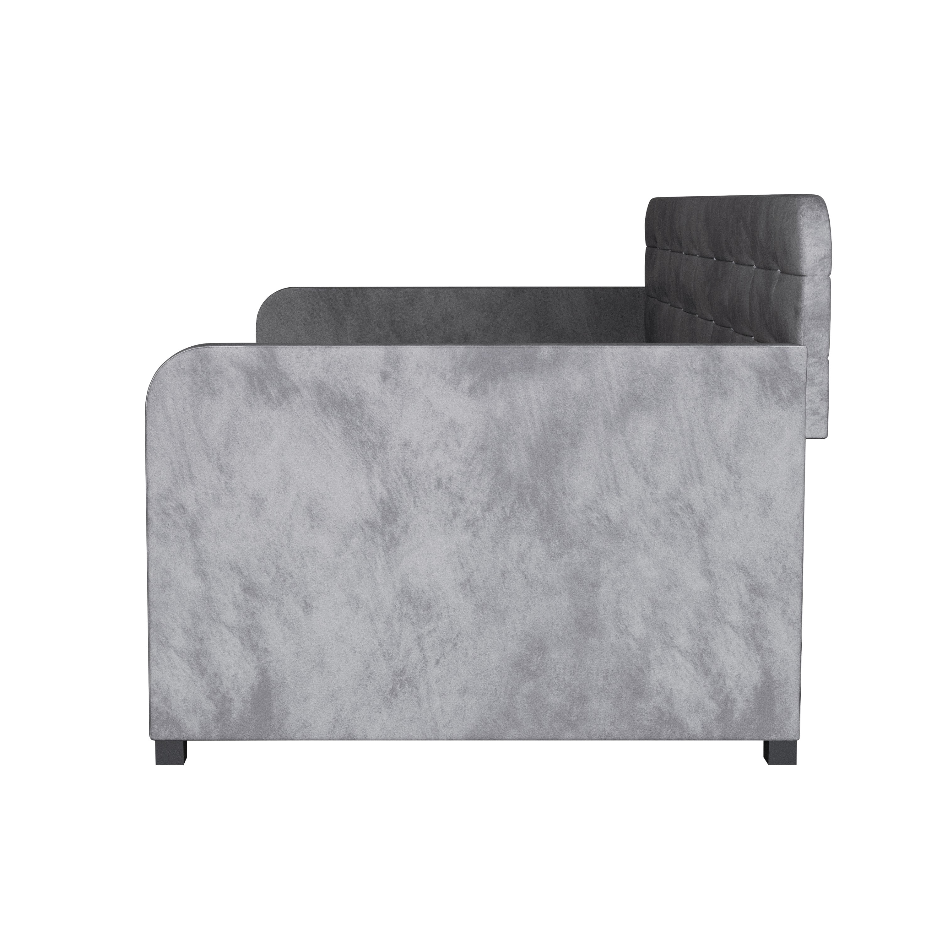 Home Design Elyria Twin Daybed with Velvet Upholstery, Diamond Button Tufting, Rounded Arms, Pull-Out Trundle, Solid Wood Frame, Stylish Seating and Sleeping, Gray
