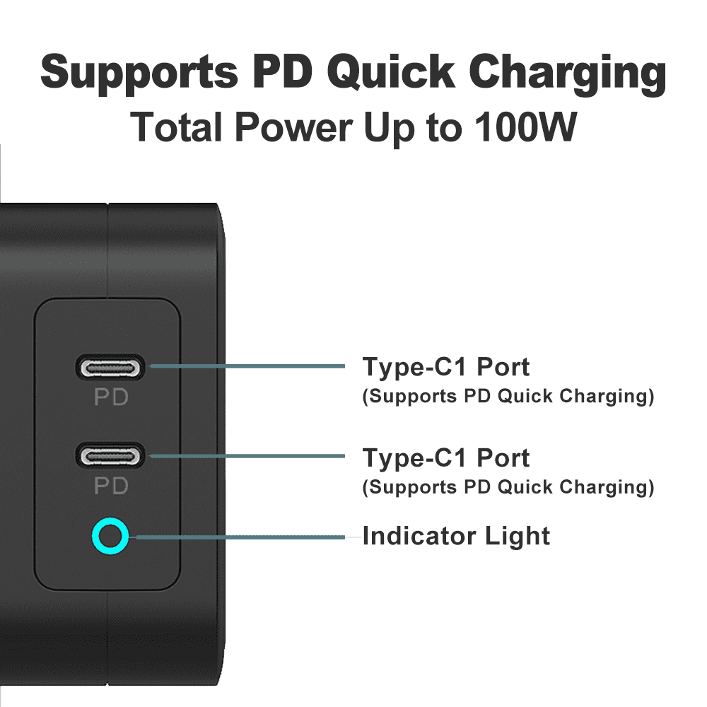KUMI PowerPort,100W 2-Port USB C Charger GaN,USB C Wall Charger With QC 3.0 Portable Fast Charger for USB C laptops, MacBook Pro/Air, Samsung Galaxy S20, Dell XPS 13, iPhone 13 12, iPad Pro