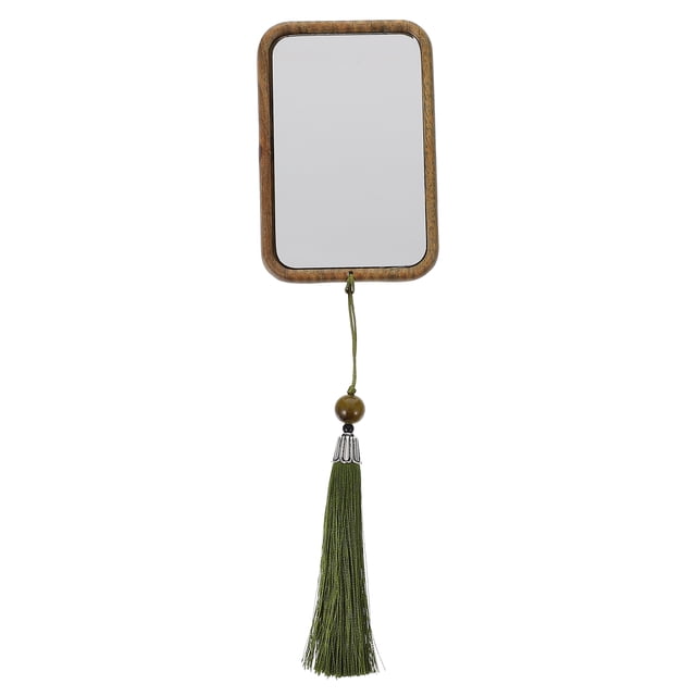 MasteelfCA Exquisite Makeup Mirror with Tassel Creative Cosmetic Tool Wooden Travel Mirror