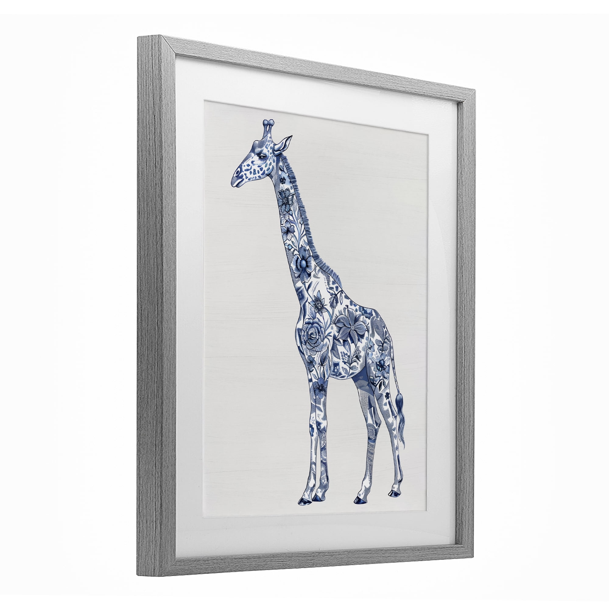 Vintage Toile Giraffe Gray Framed Print Under Glass, design by Lettered and Lined