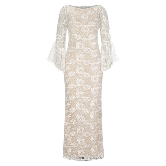 Wedding Guest Dresses for Women White Flared Sleeve Pearl Elegant Gown Dress Homecoming Dresses