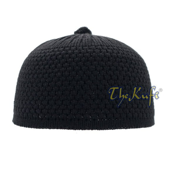 Black Turkish-Style Knit Stretchy Beanie One-Size Kufi