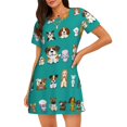 thumbnail image 1 of Fotbe Cartoon Dogs Bata de Dormir para Mujer con Estampado, Camisón de Algodón de Manga Corta, Ropa de Dormir Casual, 1 of 6