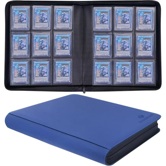 Toploader Binder, Holds 324 Toploaders, 9 Pockets, Top Loader Binder for Cards Storage, Card Holder for Sports Cards or Trading Cards in 3 x 4'' Toploaders-Blue
