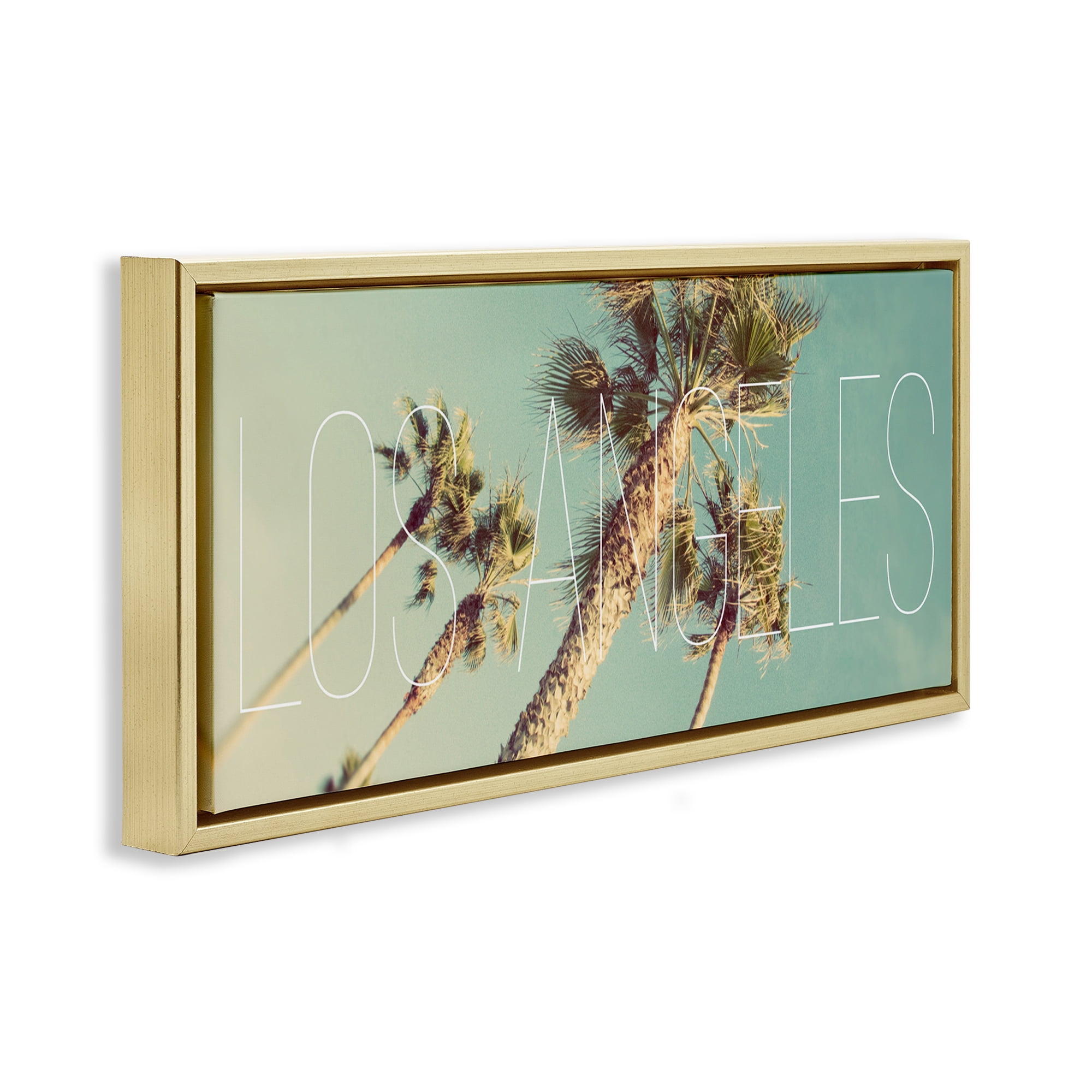 Stupell Industries Los Angeles Palms Town & City Painting Gold Floater Framed Canvas Art Print Wall Art, 25 x 11