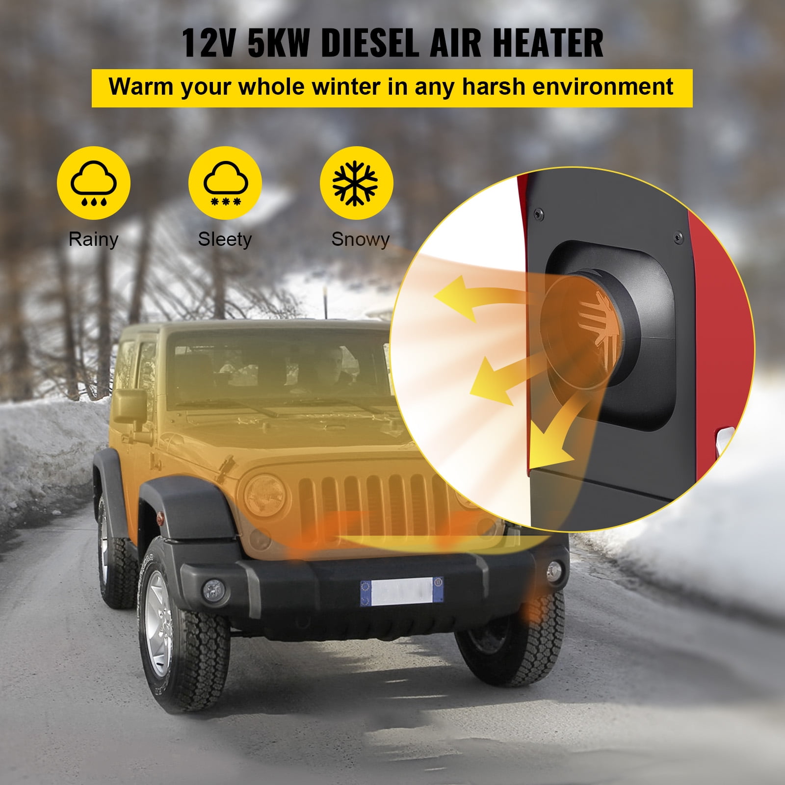 VEVOR Diesel Air Heater All in One 12V 5KW,Diesel Parking Heater with Black LCD Switch & Muffler & Wireless Control for Car Bus Truck Boat
