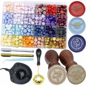 Wax Seal Stemp Kit with 24 Colors Wax Seal Beads 624 count Electric Wax Seal Warmer Been Thank You Wax Seal Sealing Wax Spoon Wax Seal Pen Tweezer Wax Seal kit (24A)