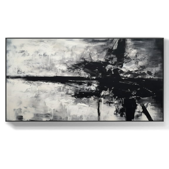 Large black and white abstract art, handmade textured acrylic canvas painting, minimalist home wall decor, white contemporary art,(41*81cm)16*32 Inches,Unstretched,Frameless