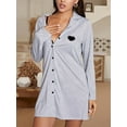 thumbnail image 3 of Biezeib Women's Nightgown Sleepwear Long Sleeve Button Down Nightshirt Lapel Collar Nighty Sleep Dress, 3 of 6