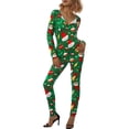 thumbnail image 3 of KOMOO Women Long Sleeve Christmas Bodysuit Button Pajamas Romper Bodycon Sleepwear Jumpsuit for Fall Winter, 3 of 9