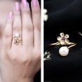 thumbnail image 3 of Freshwater Pearl Floral Ring for Women with Amethyst, Cocktail Ring, 14K Yellow Gold, US 6.00, 3 of 8