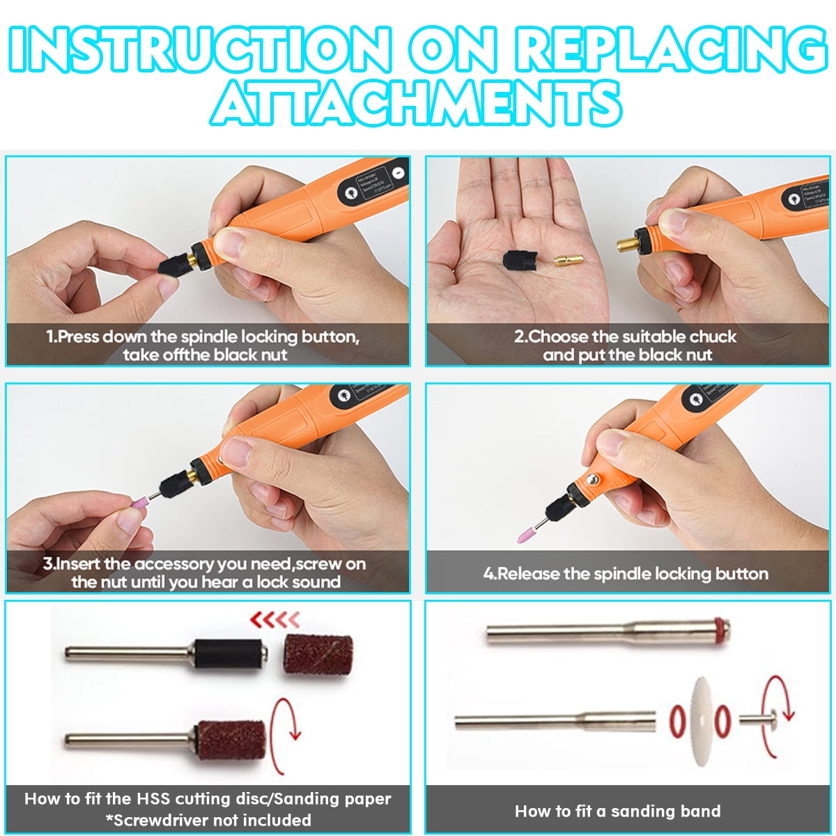 Mini jade engraving pen electric sander, used for engraving, drilling, grinding, polishing, engraving-tangerine