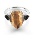 thumbnail image 2 of Gem Stone King 7.72 Ct Pear Shape Brown Tiger Eye Black Onyx 925 Sterling Silver Ring (Size 7), 2 of 5