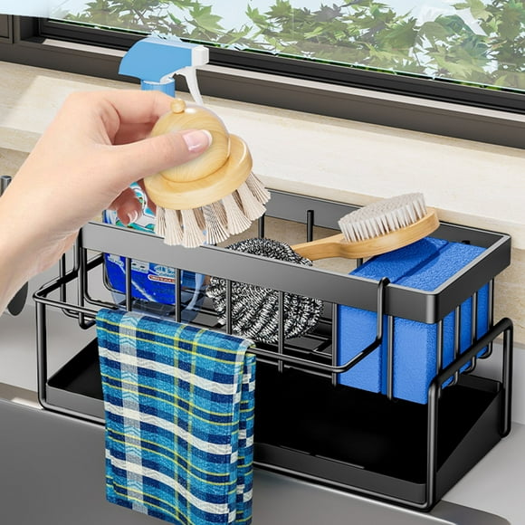 Rvkxad Kitchen Sink Organizer, Wall Mounted Sponge Dishcloth Storage Rack, Stainless Steel Sink Caddy