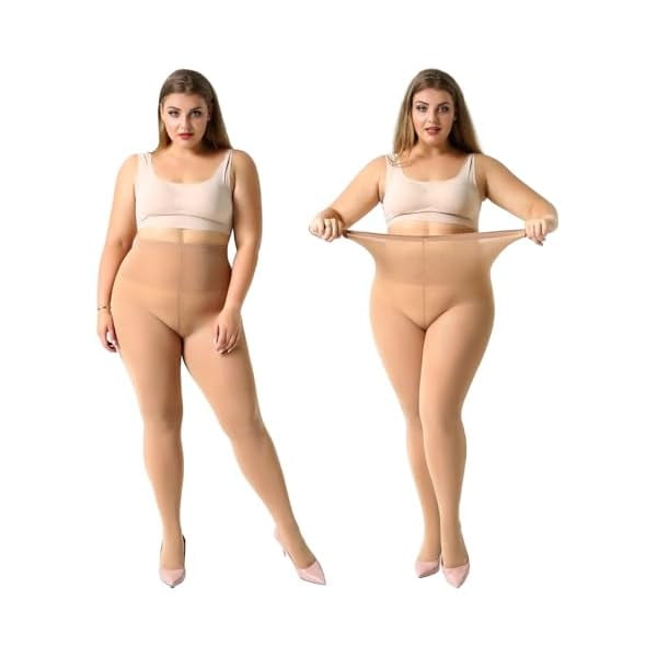 Chenchen Women's 2 Pairs Plus Size Control Top Tights Ultra-Soft Panty Hose
