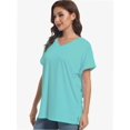 thumbnail image 2 of Women's Casual V-Neck T-Shirt - Short Sleeve Loose Fit Top with Side Split & Rolled Sleeve for Summer, 2 of 6