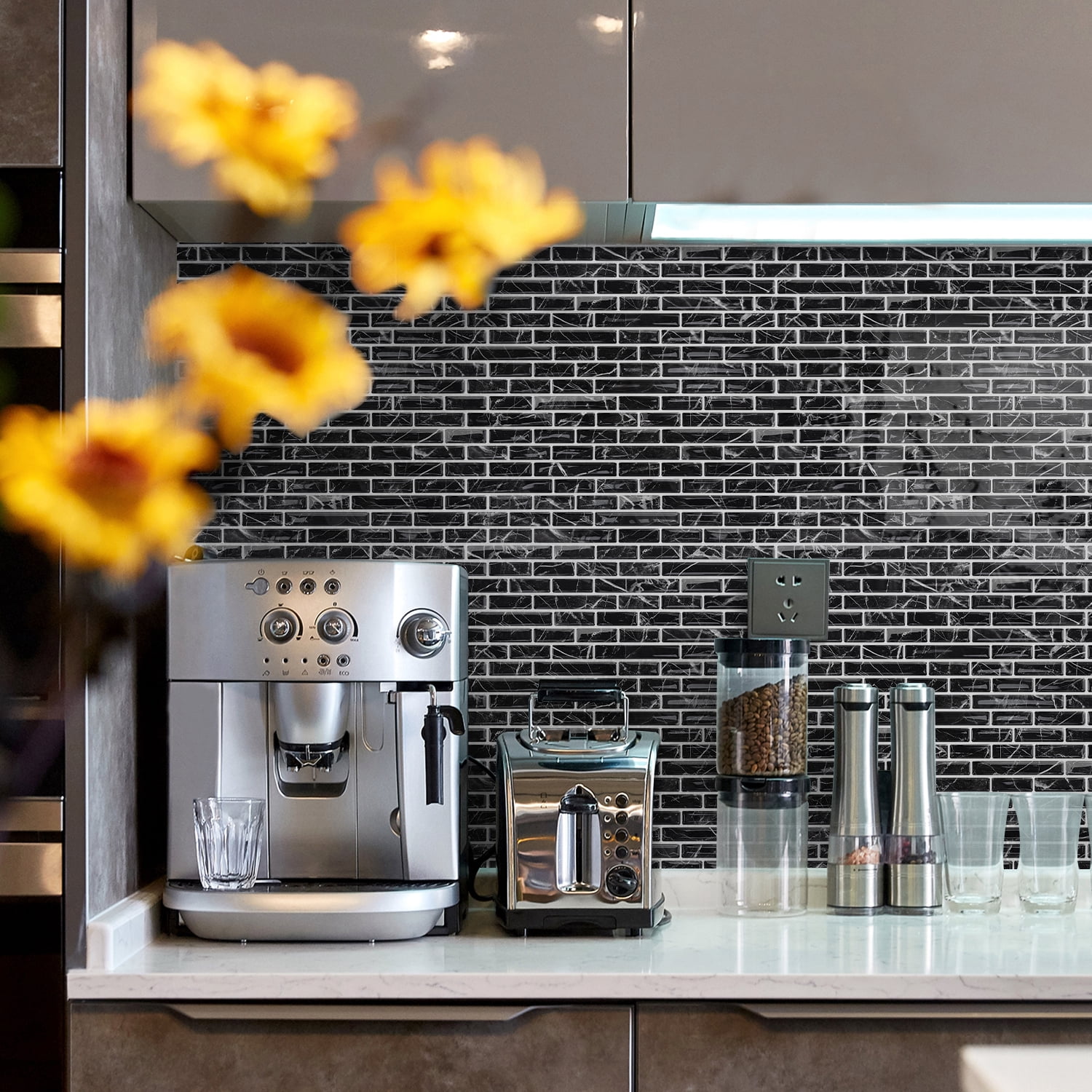 10-Sheet Peel and Stick Kitchen Backsplash Tiles, 12"x12" Self-Adhesive Marble Grey Wall Tiles for Kitchen and Bathroom