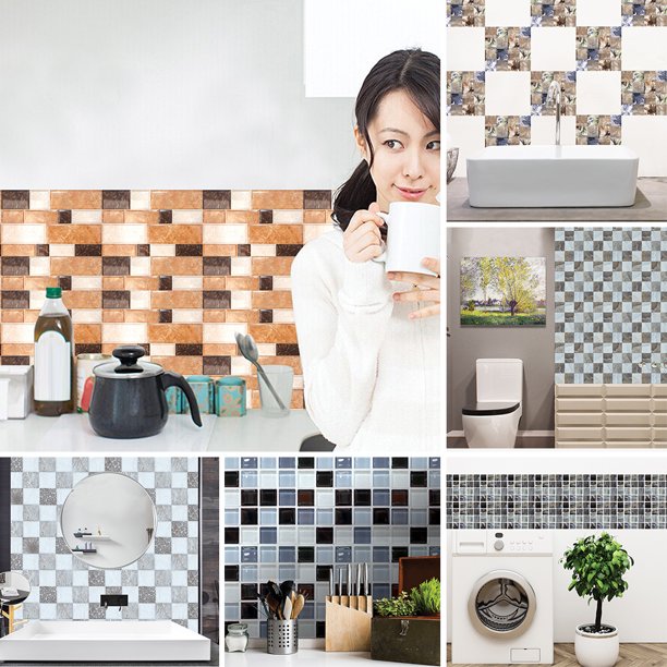 Gwong Decoración hogareña 6pcs EUROPEO ESTILO EUROPEO A prueba de agua Pegatinas de azulejos de cocina Decoración de pared de piso Gwong 21006300
