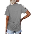 thumbnail image 2 of Women Blouse Leopard Printed Patchwork Shirt Short Sleeves Tops Crew Neck Pullover Grey S, 2 of 6