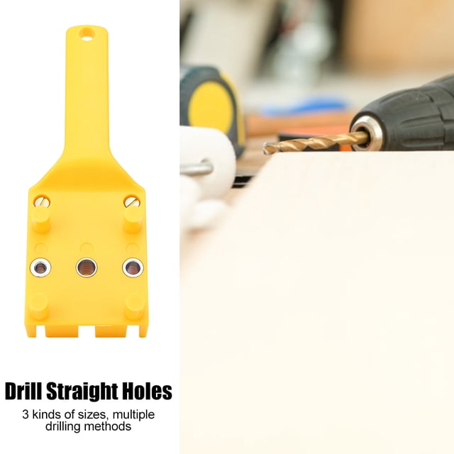 "Yellow ABS Plastic Handheld Drilling Guide - Adjustable 0-50mm Baffle for Precise 6/8/10mm Holes in Woodworking & DIY Projects"