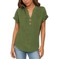 thumbnail image 5 of Hurxie Womens Puff Short Sleeve Sweater Tops Ruffle Henley Neck Spring Summer Pullover Dressy Casual Knit Shirts Green,XL, 5 of 7