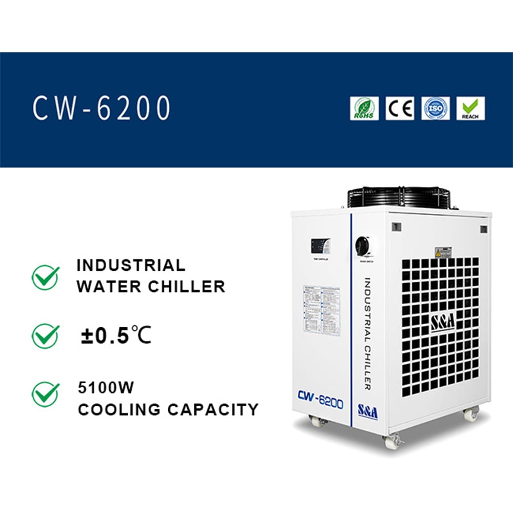 S&A 220V 60Hz CW-6200BN Industrial Water Chiller 14L Capacity Water Cooler for Fiber La/ser, 45KW CNC Spindle Cooling US Stock