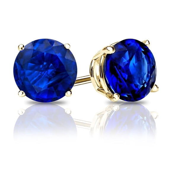 Paris Jewelry Aretes de Botón de Zafiro Azul Redondo de 4 Quilates Chapados en Oro Amarillo de 18 Quilates | Obsequio de Joyería para Mujeres y Niñas