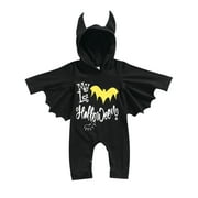 TNGXXWL My First Halloween Batman Costume Scalloped Black Sleeve Hoodie Jumpsuit Pant Set