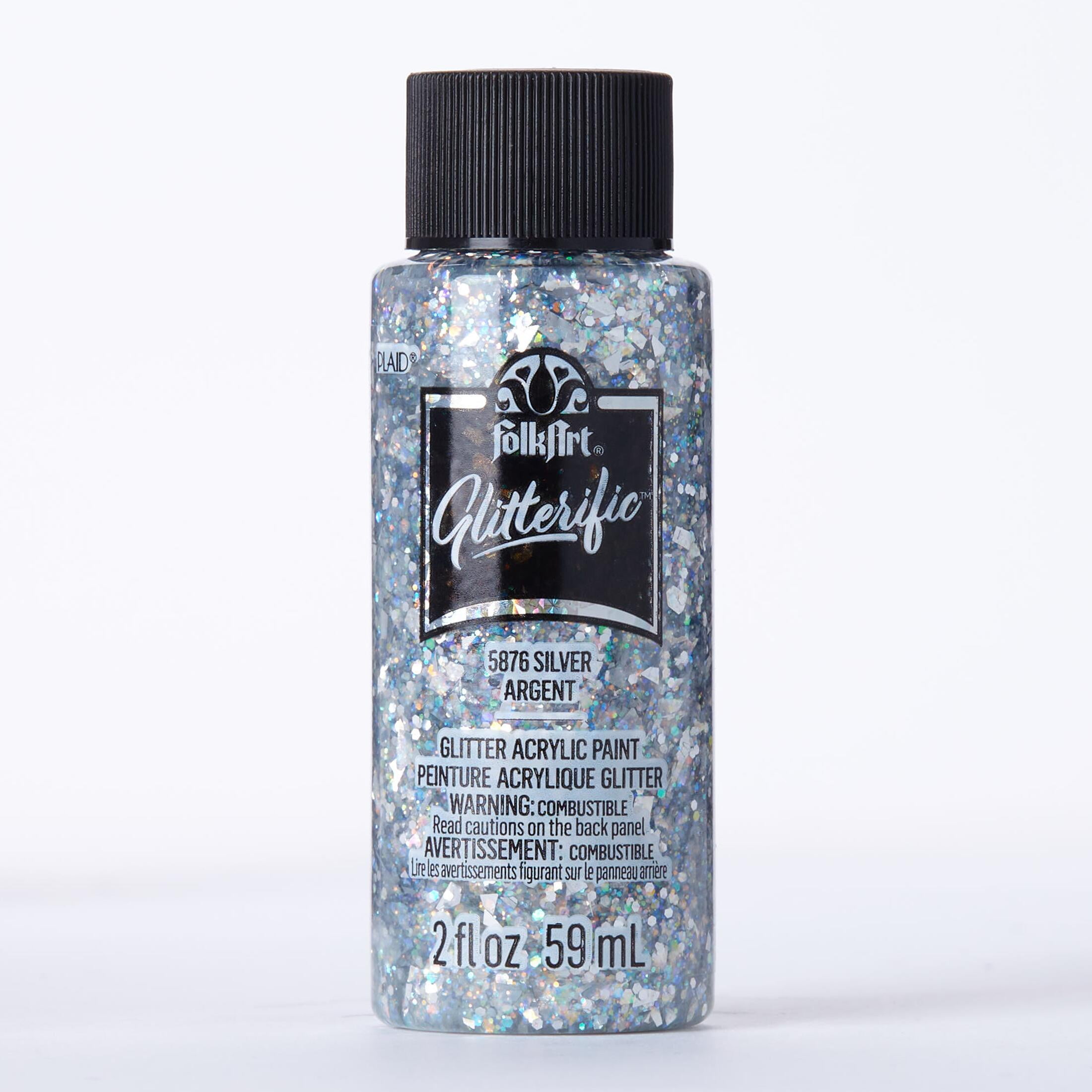 (3 pack) FolkArt Glitterific Acrylic Craft Paint, Glitter Finish, Silver, 2 fl oz