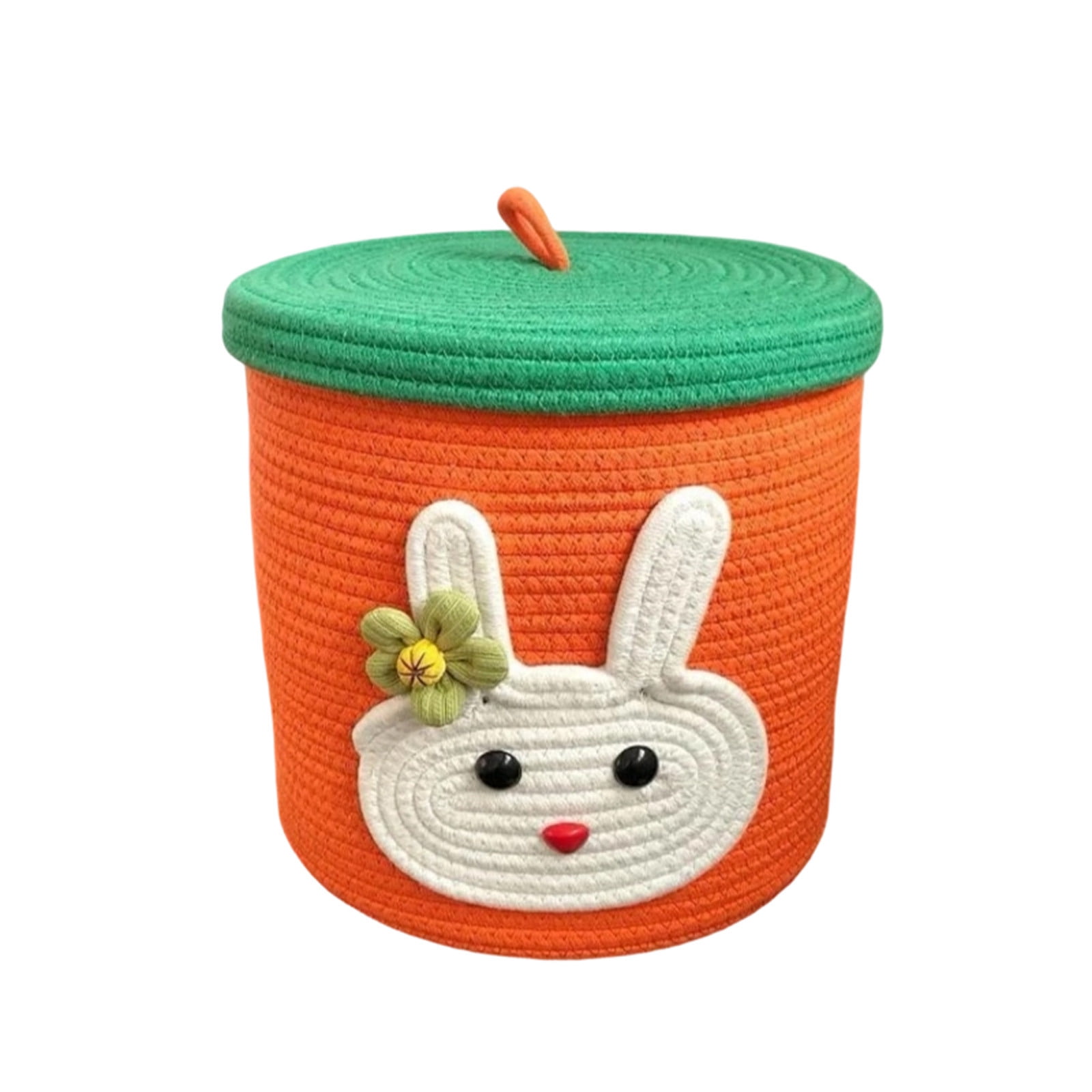 Tyidzon Easter Basket Rabbit Storage Basket with Protective Lid Handwoven Cotton Rope Style Easter Theme Storage Bin with 3D Bunny Ears for Candy Eggs Toys Home Organization