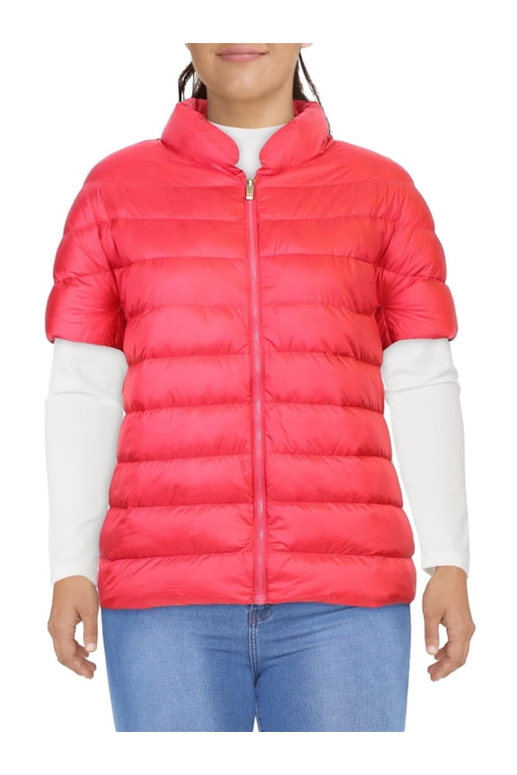 Womens Quilted Down Puffer Vest, Lightweight Short Sleeve Jacket with Pockets, Warm Winter Coat, Ladybug Red, 3X
