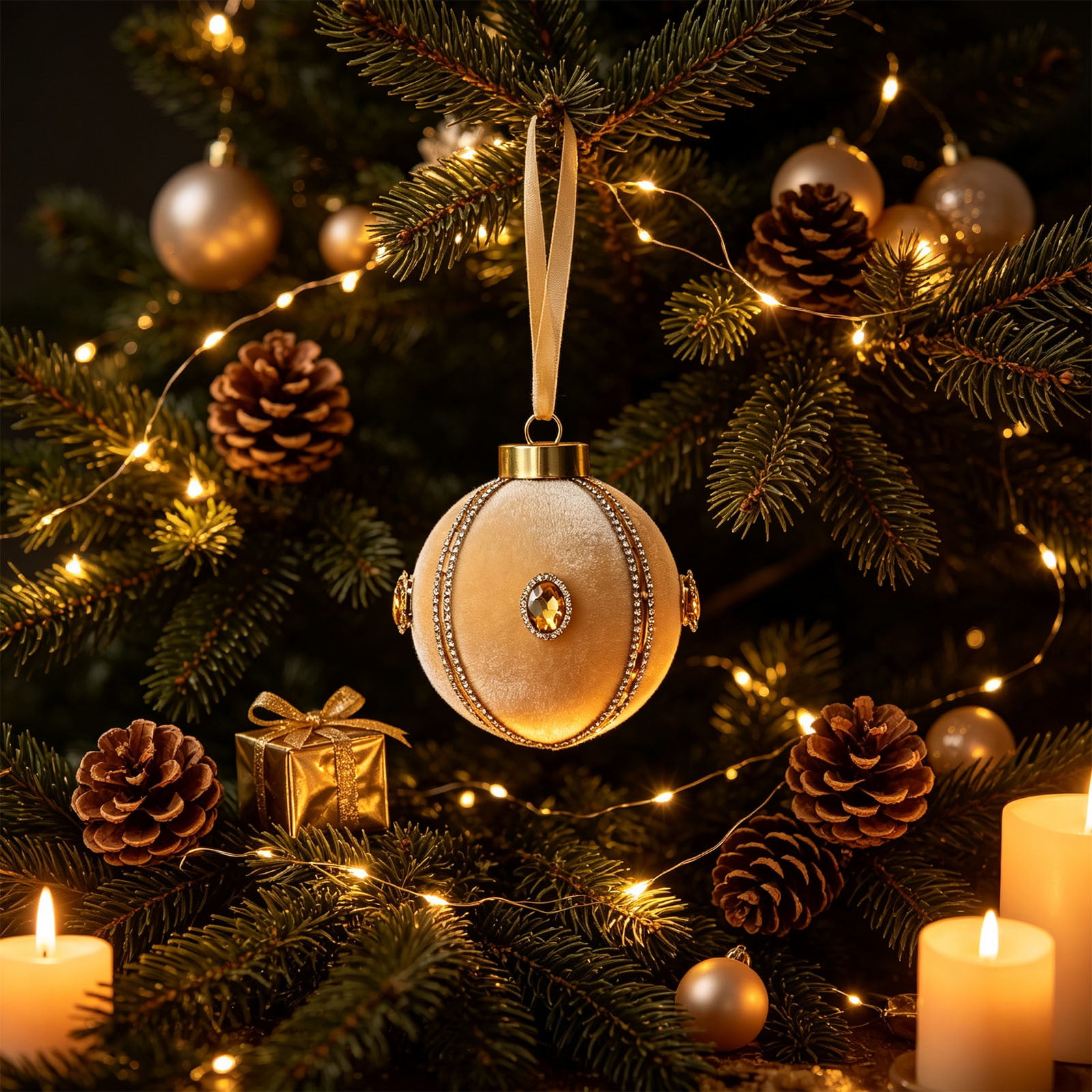 Christmas Tree Ornaments Flocked Hanging Baubles Festive Holiday Decorations Set