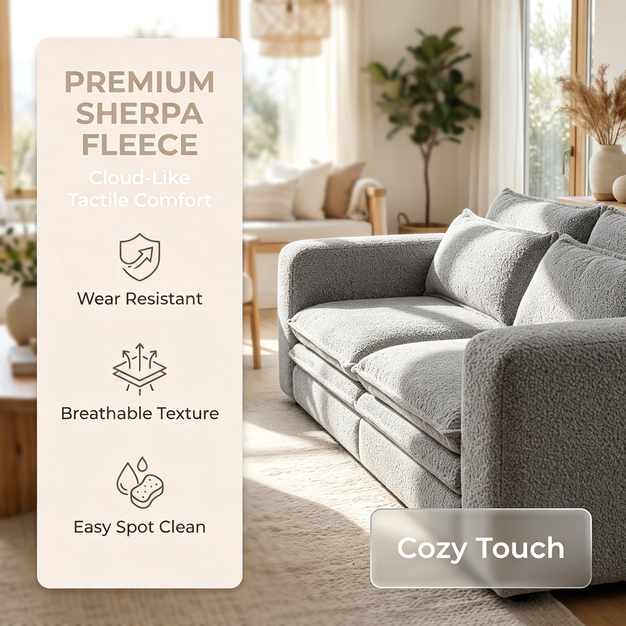 3-in-1 King Size Sleeper Sofa Bed, 93" Sherpa Fleece Pull Out Couch with Wide Armrests & Deep Seat, Modern Convertible Futon Lounge Sofa with 2 Pillows, Light Gray