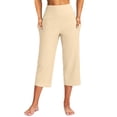 thumbnail image 2 of CUZIBR Women'S Capri Yoga Pants With Pocket High Waist Wide Leg Baggy Workout Stretch Pants Trendy Gym Running Everyday Activewear Comfort Dates Bottoms,Beige,L, 2 of 7