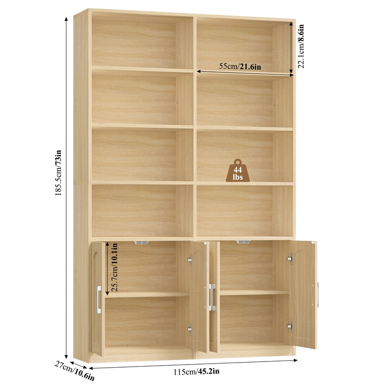 Homfa 73" Bookcase with Doors, 8 Cubes, Light Oak photo 3