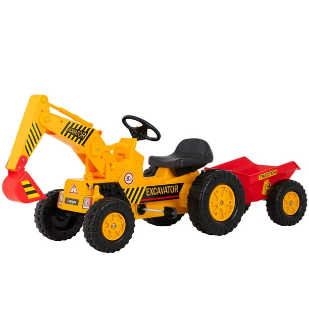 Uenjoy Kids Pedal Tractor Excavator Ride On Construction Car Digger Toy