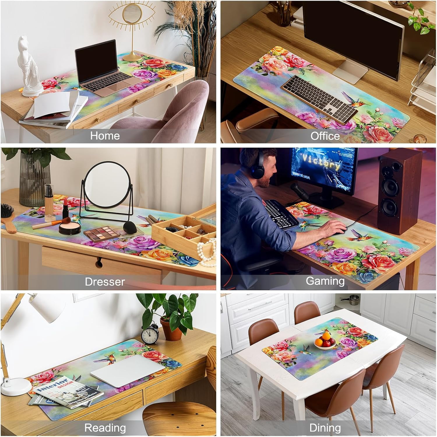 Colorful Large Mouse Pad, Pink Floral Desk Mat for Desktop, Women Girls Waterproof Gaming Mousepad, Computer PC Laptop Protector Writing Pads for School Office Home 31.5" x 15.7", Floral