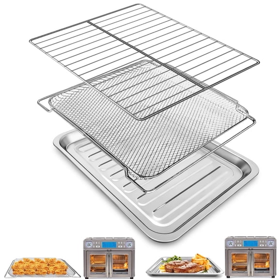 GWY 3-Piece Air Fryer Accessories Set for Dual Zone 25QT, Stainless Steel Grill Rack, Basket & Pan, Dishwasher Safe