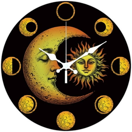 Moon Phase Wall Clock 12 Inch Battery Operated Wall Clocks Sun Non Ticking Silent Clocks Decorative Clock for Living Room Office Bedroom Home Decor