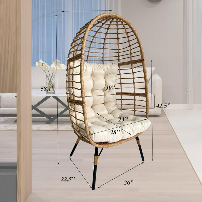 Egg Chair Outdoor Indoor Small Rattan Wicker Patio Basket Chair with 330LBS Egg Lounger Chairs with Stand for Patio Balcony Bedroom Beige Walmart